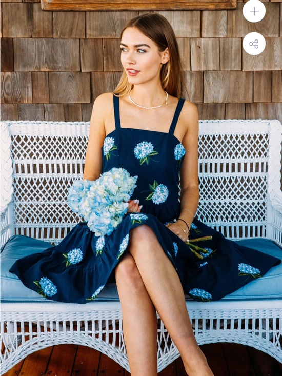 Kiel James Patrick Dresses & Skirts - Kiel James Patrick Navy Midi Dress with Blue Floral Embroidery